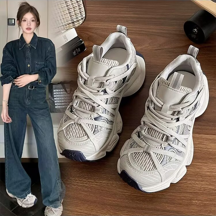 Popular Thick-Soled Dad Shoes for Women, 2026 Spring New Model, Breathable Mesh, Height-Increasing, Fashionable, Lightweight Casual Sports Shoes
