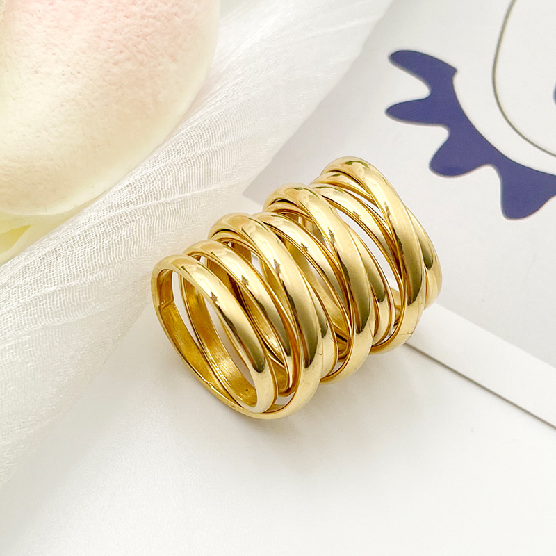 9g Weight PVD Coated Gold Plating Process 14K Gold, Real Gold Plated Plating Material Stone-Free Inlay Material PVD Coated 14K Gold Real Gold Plated Solid Color 304 Stainless Steel Fashion Waterproof Non Tarnish Rings