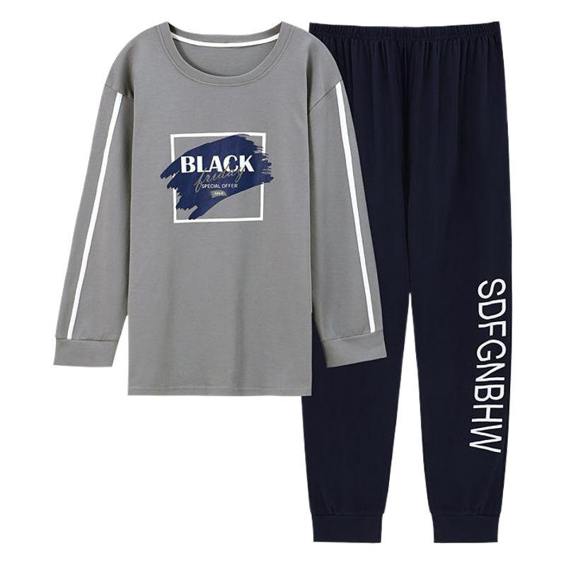 Pijamas de hombre de manga larga de algodón de primavera y otoño Estudiante juvenil de dibujos animados de verano de algodón fino niños grandes traje de desgaste para el hogar