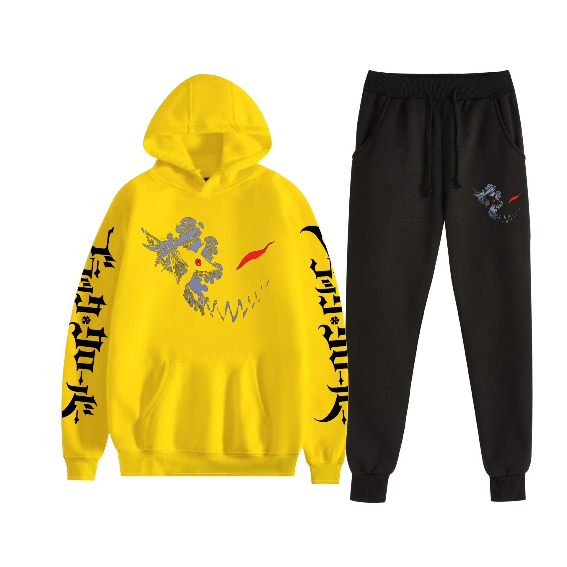 Comercio exterior nuevo estilo riman negro trébol de cuatro hojas Black Clover suéter con capucha corsés traje de dos piezas