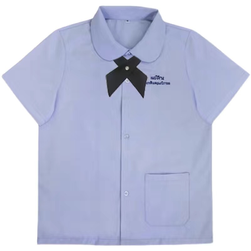 タイ制服学院風薄紫半袖学生クラス服jkシャツ女子児童襟上着百フリルスカートセット|undefined