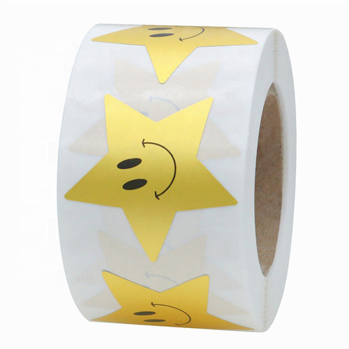 Wholesale golden five-pointed star smiley face sticker 3.8cm gift decoration reward sticker sticker sticker