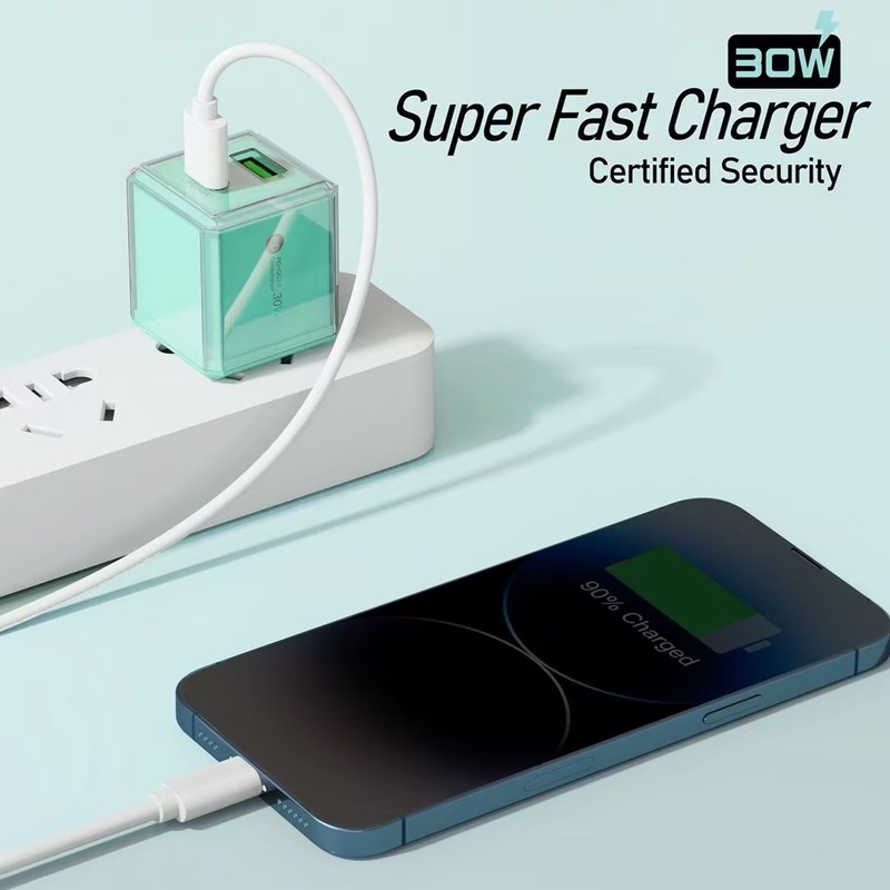 30W透明アイスキューブUSB+Type-Cデュアルポート急速充電器5v2aヨーロッパとアメリカのスマートフォンPD充電ヘッド|undefined
