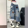 定制宽松格子美式牛仔裤