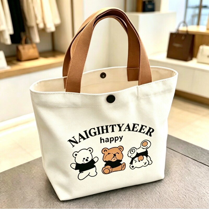 New Style Bear Canvas Storage Bag for Female Students, Portable Small Lunch Tote Bag for Work, Canvas Gift Bag New Style Bear Canvas Storage Bag for Female Students, Portable Small Lunch Tote Bag for Work, Canvas Gift Bag