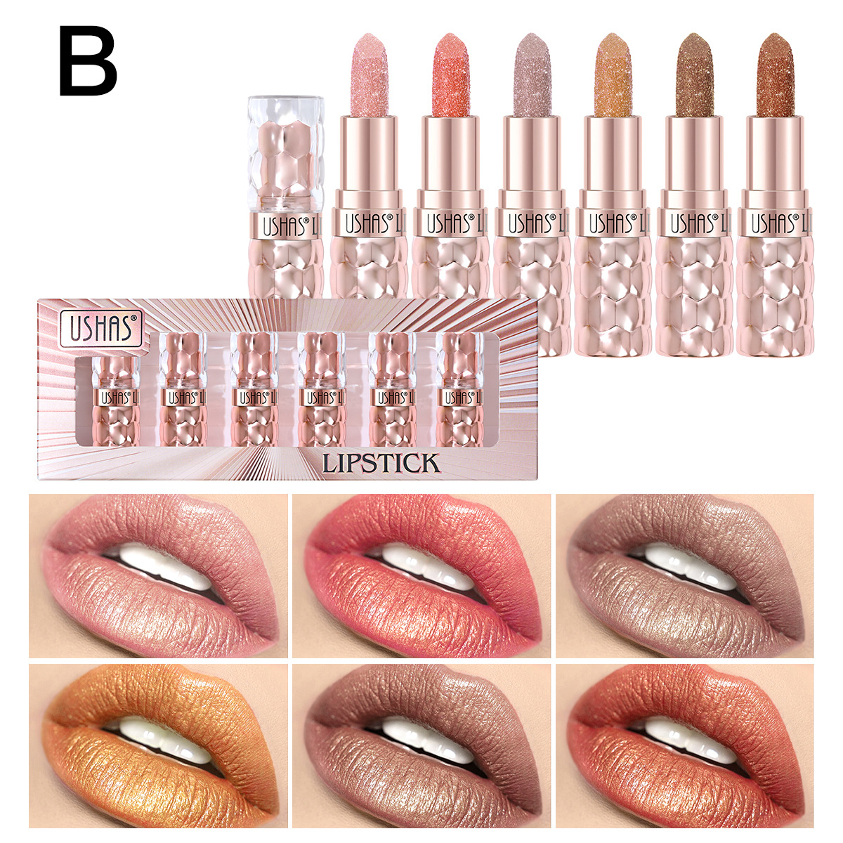 USHAS Europa, América, Amazon, punto transfronterizo, lápiz labial nacarado, taza impermeable y antiadherente, lápiz labial fino hidratante de larga duración