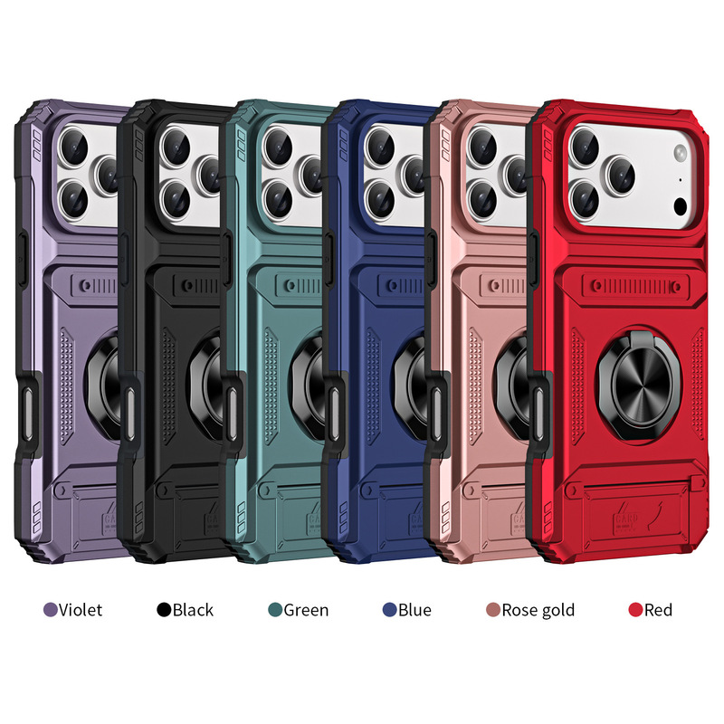 Suitable for Vista Mobile Phone Case Anti-Fall Iphone17Promax Business Creative Military Card Ring Buckle 16Pro