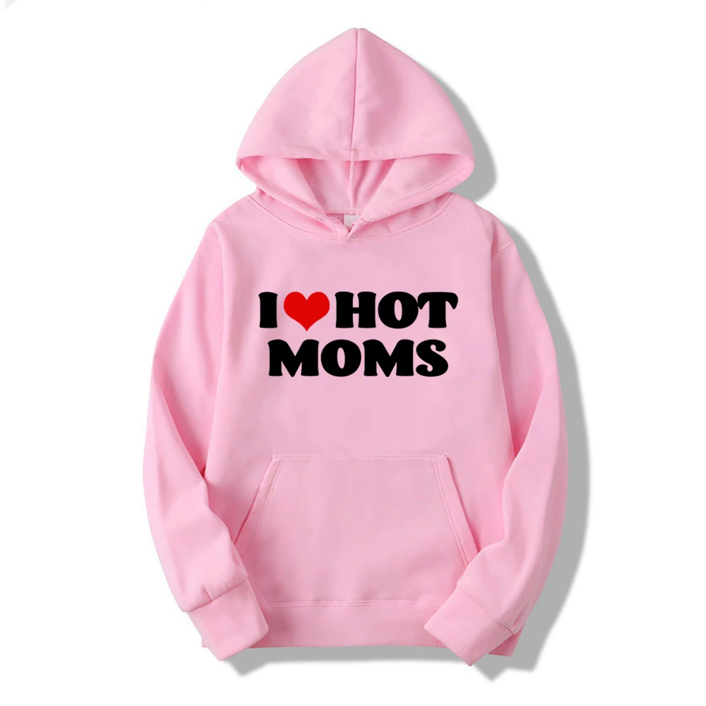 Худи I Love Hot Moms с красным сердцем, свитшот для мамы
