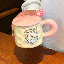 可爱高颜值小狗陶瓷杯带盖带勺儿童马克杯水杯女情侣杯子生日礼物