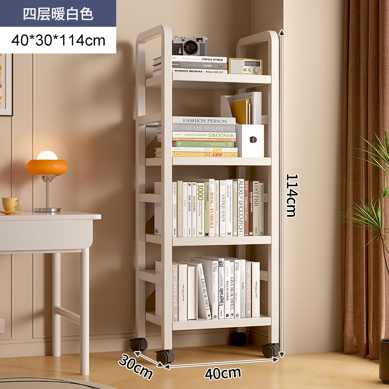 Estante de libros de hierro forjado estante de almacenamiento de piso multicapa polea móvil pequeño estante de libros junto al escritorio simple pared estrecha gabinete de almacenamiento
