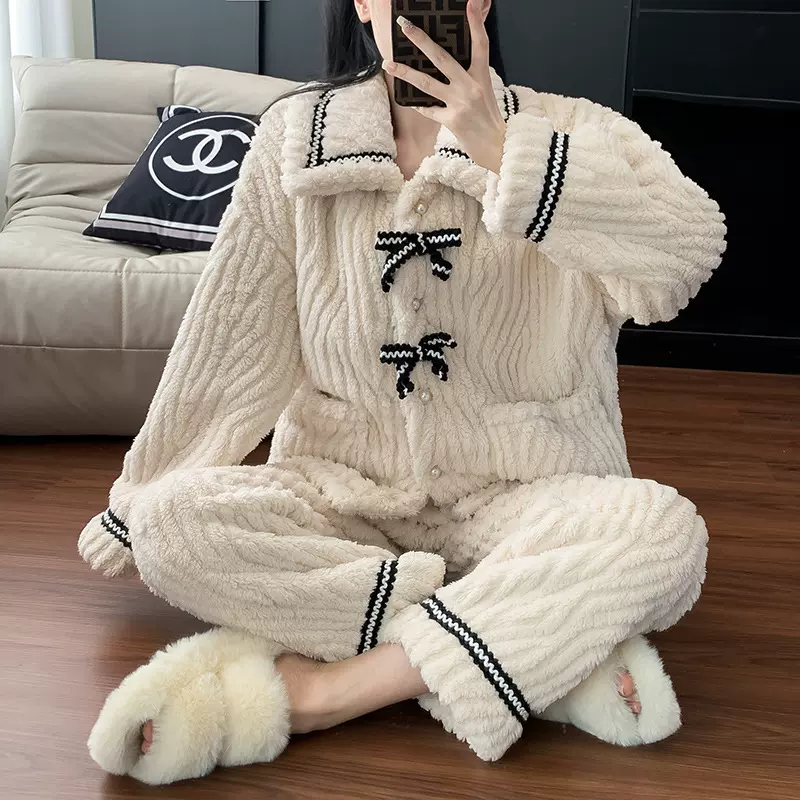 睡衣女秋冬款小香风女款家居服加厚加绒冬季甜美公主风保暖套装