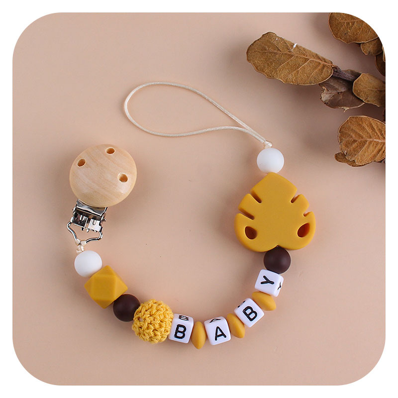Bebé suministros DIY creativo Hemu chupete clip de nombre del bebé calmante hoja de silicona chupete Cadena de juguete