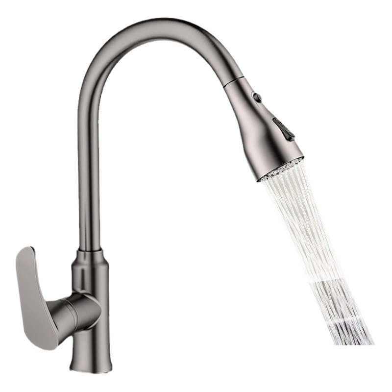Cross-border black kitchen pull-out type flying rain waterfall faucet hot and cold washing basin sink telescopic single hole wholesale