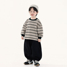 畅果童装男童加绒卫衣冬装新款儿童中小童条纹加厚上衣韩版套头衫