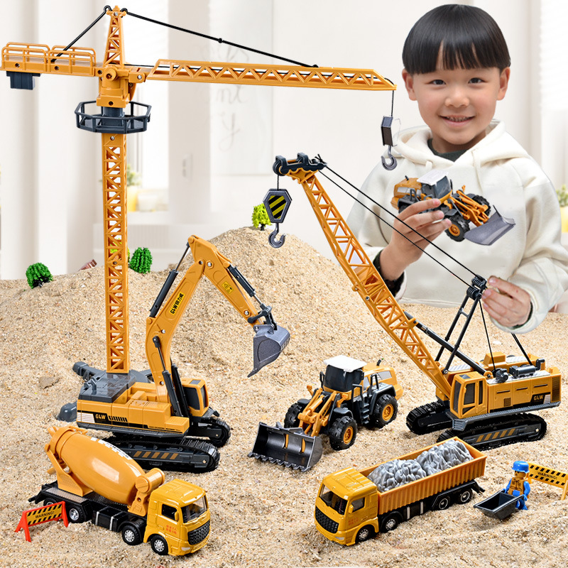 儿童合金车头工程车套装挖挖机回力好玩的拆装玩具车模型仿真批发