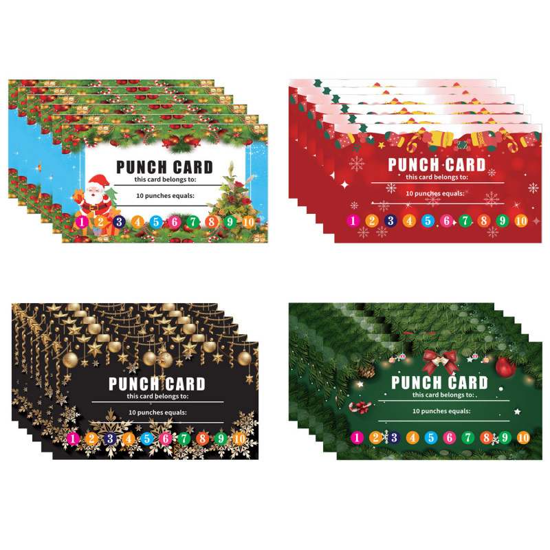 50张,圣诞节客户忠诚穿孔卡PUNCH CARD