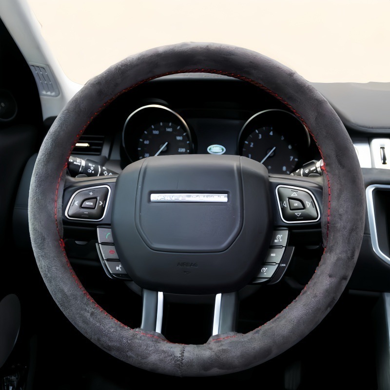Car steering wheel cover hand-stitched suede suede four seasons universal plush handle cover non-slip sweat-absorbent handle cover