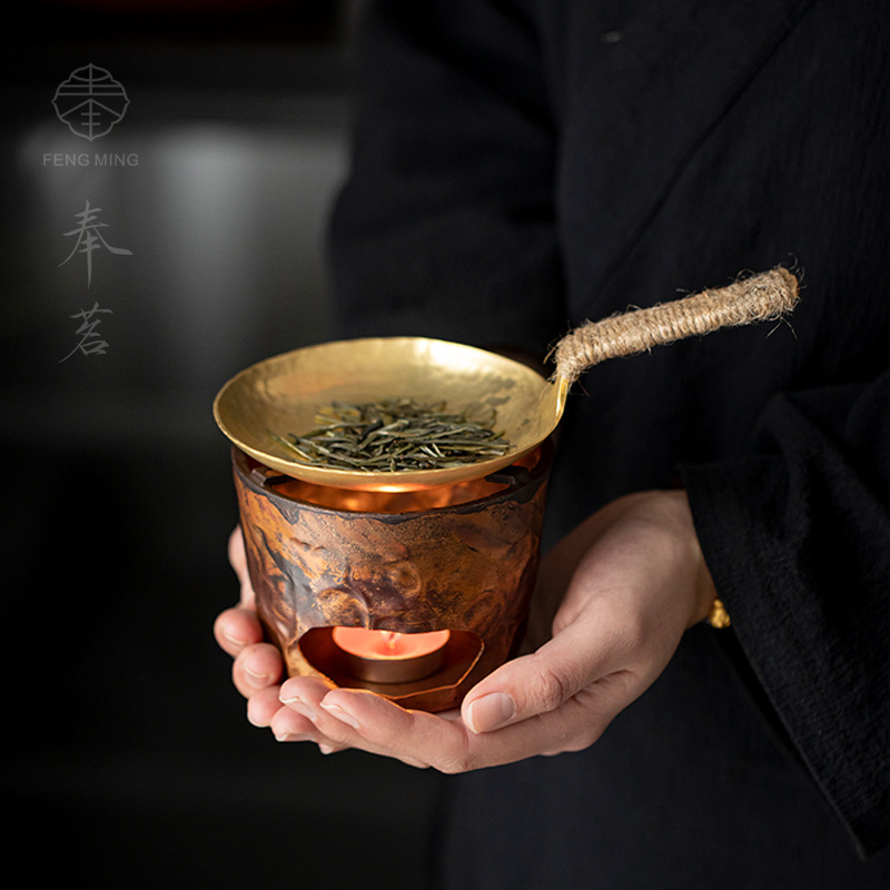 纯铜烤茶器橘子炒茶煮茶温茶炉紫铜蜡烛底座加热茶叶烘焙茶炉
