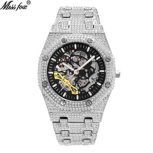 Missfox Watch European and American Popular Full Diamond Cut Out Mechanical Watch Waterproof Luminous Stainless Steel Men's Watch