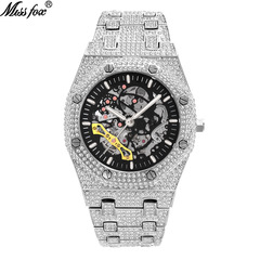 MISSFOX watch European and American full diamond hollow mechanical watch waterproof luminous stainless steel men's watch