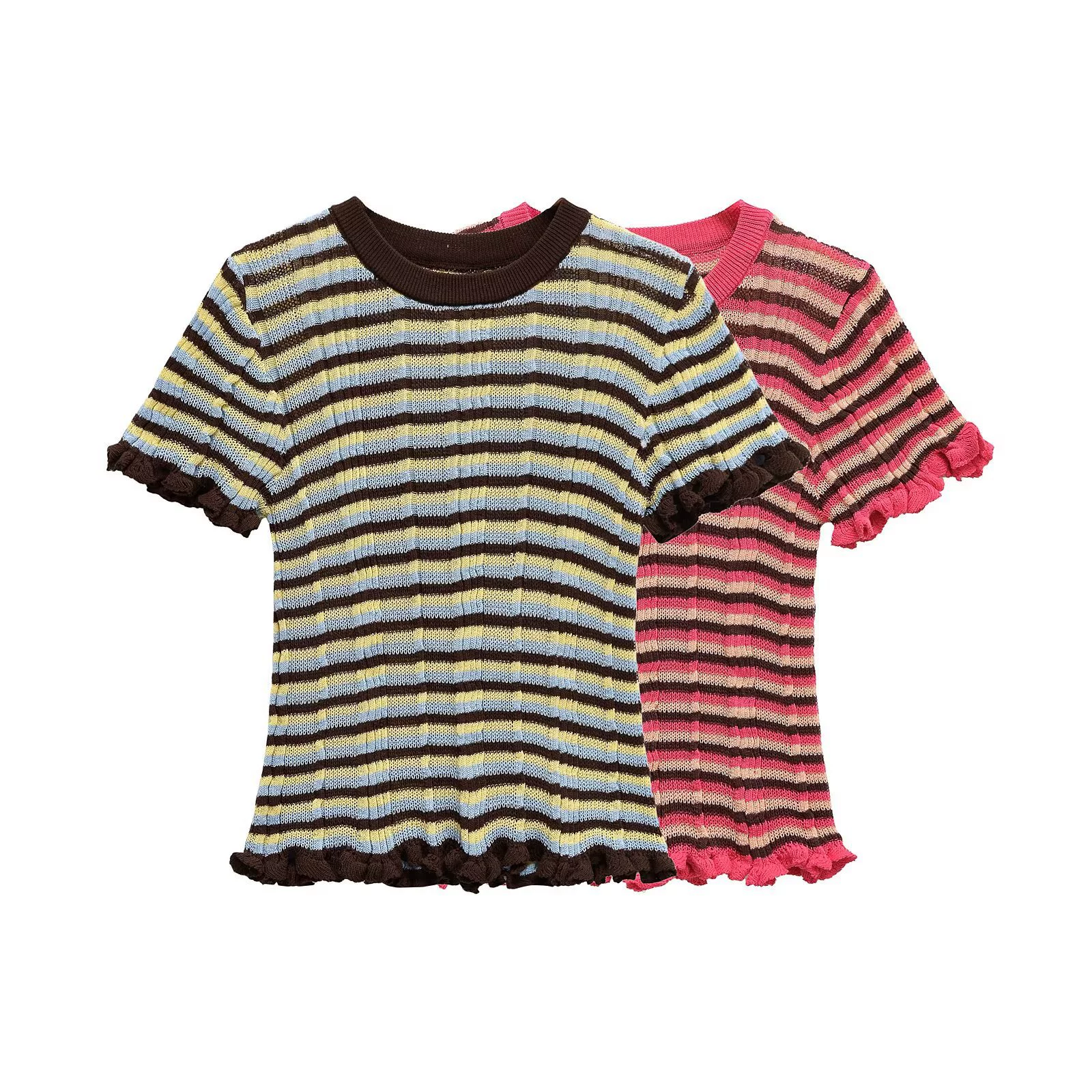 Летняя футболка PB&ZA 2025, европейский и американский стиль, модная, стройнящая, многослойная, с декоративными полосками, 5644786