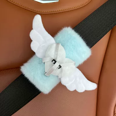 Seat belt shoulder pad, seatbelt doll personalized creative - light-blue-body-white-heart-wings
