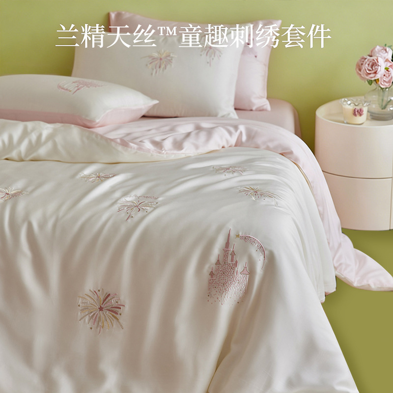 Un juego de cuatro piezas de verano de lujo ligero Lanjing Tensi 2025 nuevo estilo seda de hielo ropa de cama fresca funda de edredón ropa de cama de estilo princesa