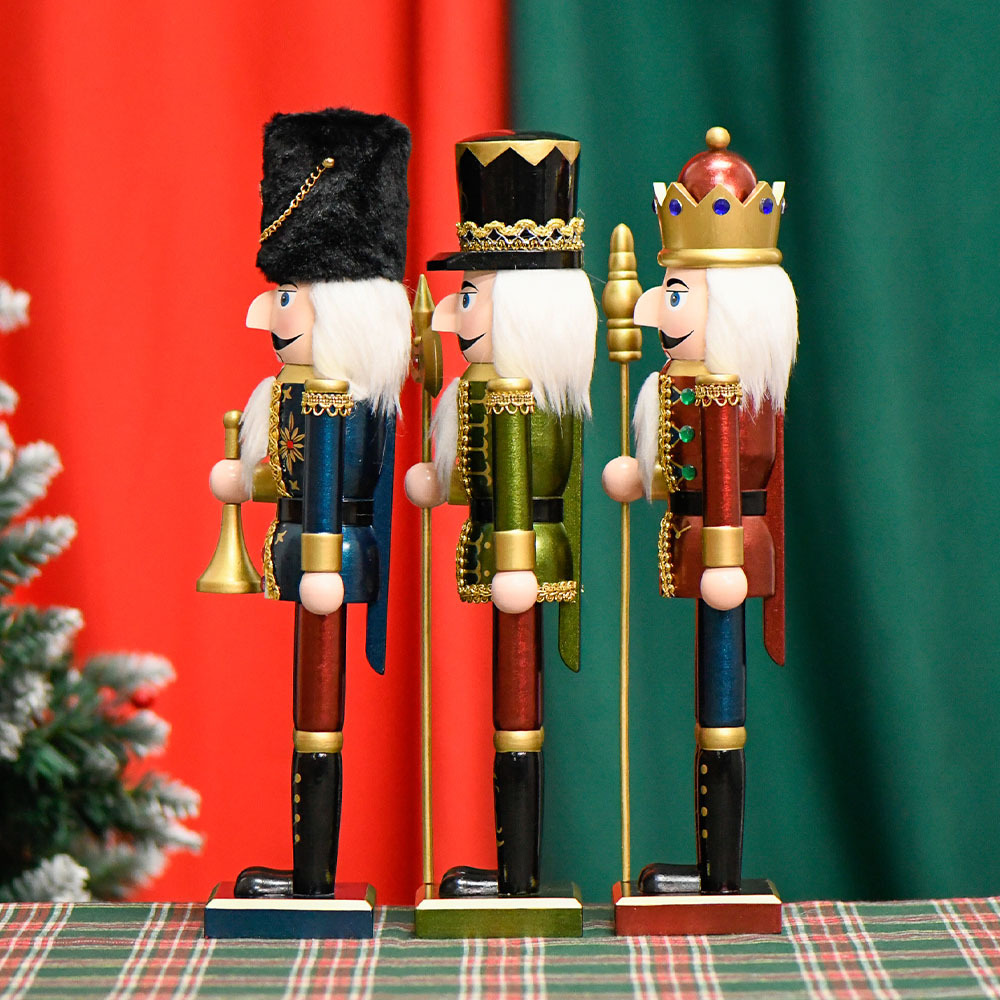 38cm pintura nacarada de madera nogal soldado adornos de cascanueces soldados tambores adornos navideños europeos
