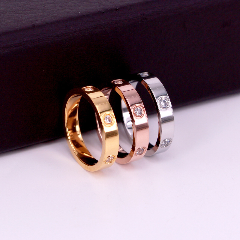 J10-411 Jewelry Narrow Version Six-Diamond Classic Diamond Ring Full Diamond Wedding Ring Men's and Women's Pair of Titanium Steel Tail Rings