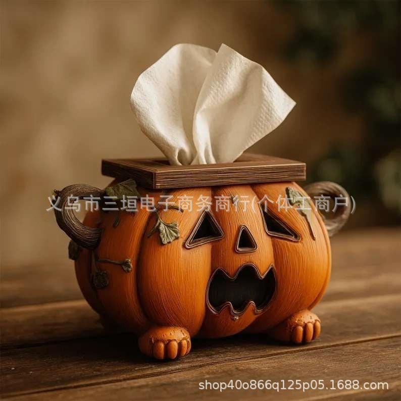 跨境新品Halloween Pumpkin Tissue Box Holder万圣节南瓜纸巾盒|undefined