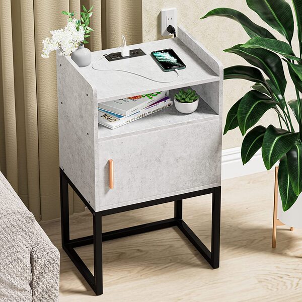 Modern minimalist bedside cabinet with USB interface charging…