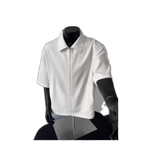 Summer New Textured Short-Sleeve Shirt for Men: American-Style Minimalist, Comfortable, Versatile T-Shirt with Vintage Lapel Design