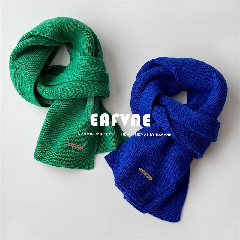Retro cashmere winter solid color knitted keep warm scarf