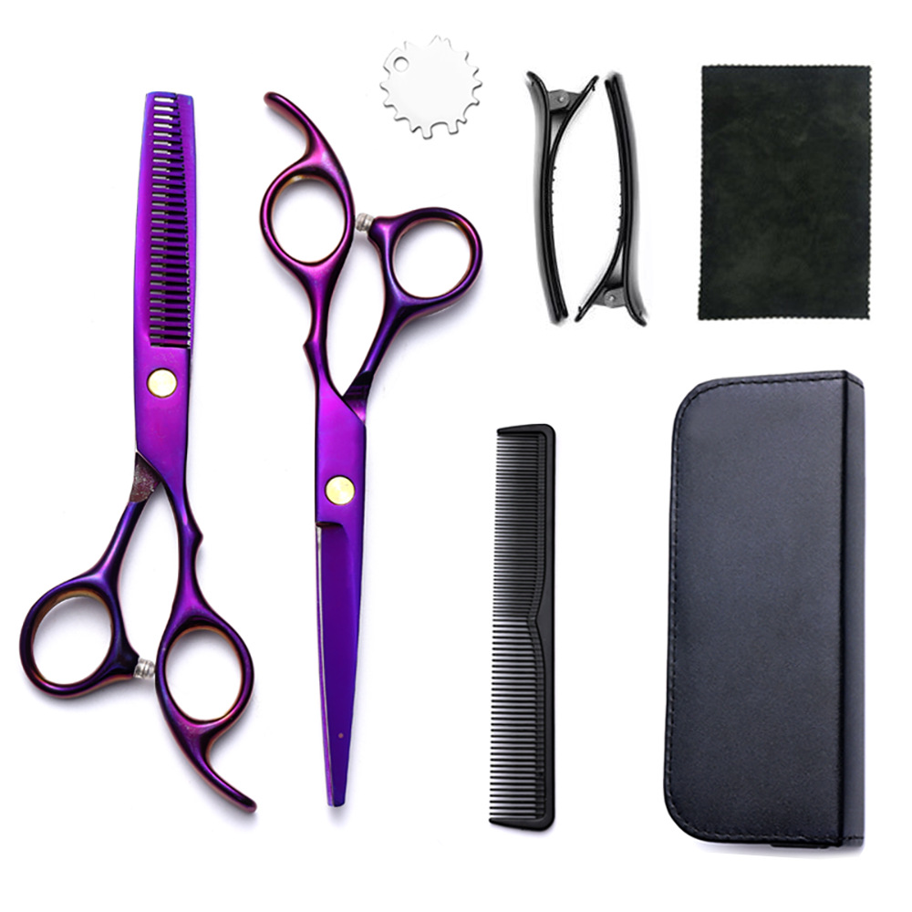 Corte de pelo tijeras transfronterizas amazonas color tijeras de dientes planas cortadas delgadas frange tijeras divisorias fábrica de tijeras al por mayor set de tijeras de peluquería