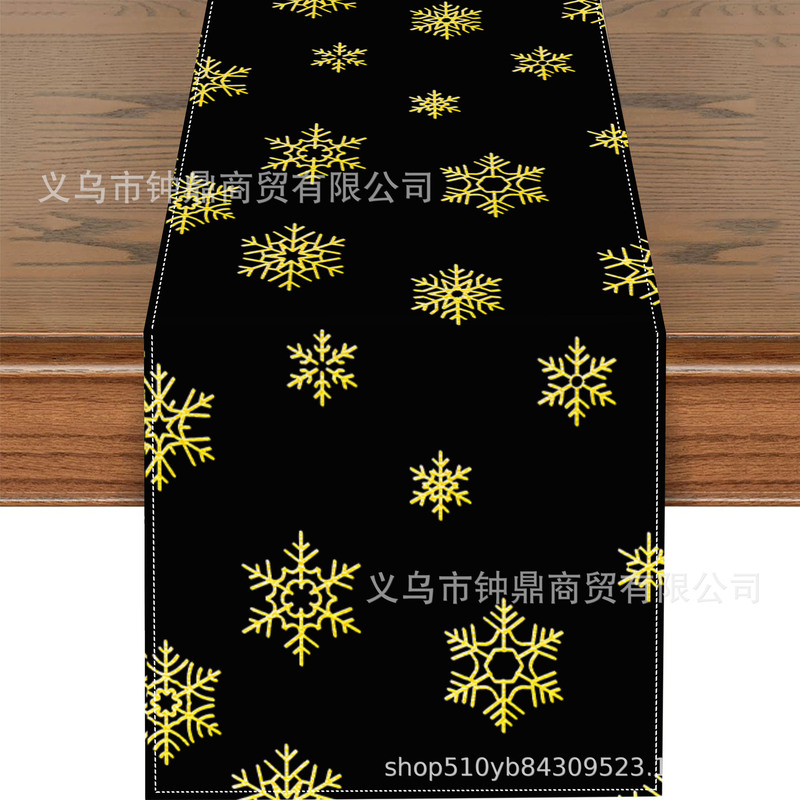 TEMU爆款冬季圣诞节桌旗雪花铃铛印花亚麻材质美式圣诞节装饰桌布|undefined