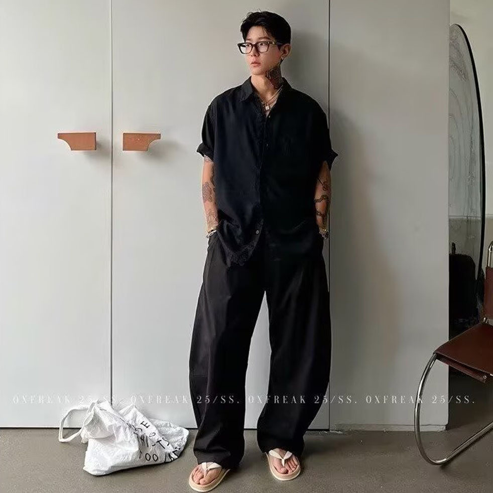 Crypto Taslong pantalones de trapeador de pierna ancha con sensación de caída, pantalones casuales sueltos delgados de verano para hombres, comercio exterior transfronterizo de moda al por mayor
