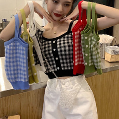 Internet celebrity beautiful back short plaid knitted camisole women's summer inner wear bottoming navel-baring tube top top