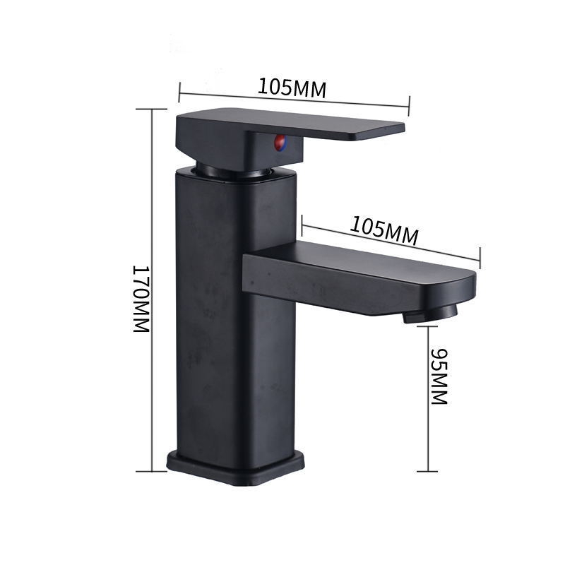 Grifo de agua fría y caliente para lavabo negro tostado S de acero inoxidable (cuerpo cuadrangular redondo)