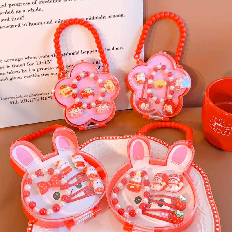 Cute KT Cat Pudding Dog Children's Hairpin suit Festive Red Bangs Clip Gift Cartoon Bracelet BB Clip