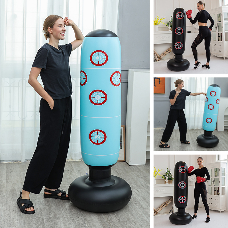 Pvc Inflatable Boxing Column Thickeneded 1.6m Boxing Column Blue Target Style Fighting Boxing Column Vent Toy Fitness