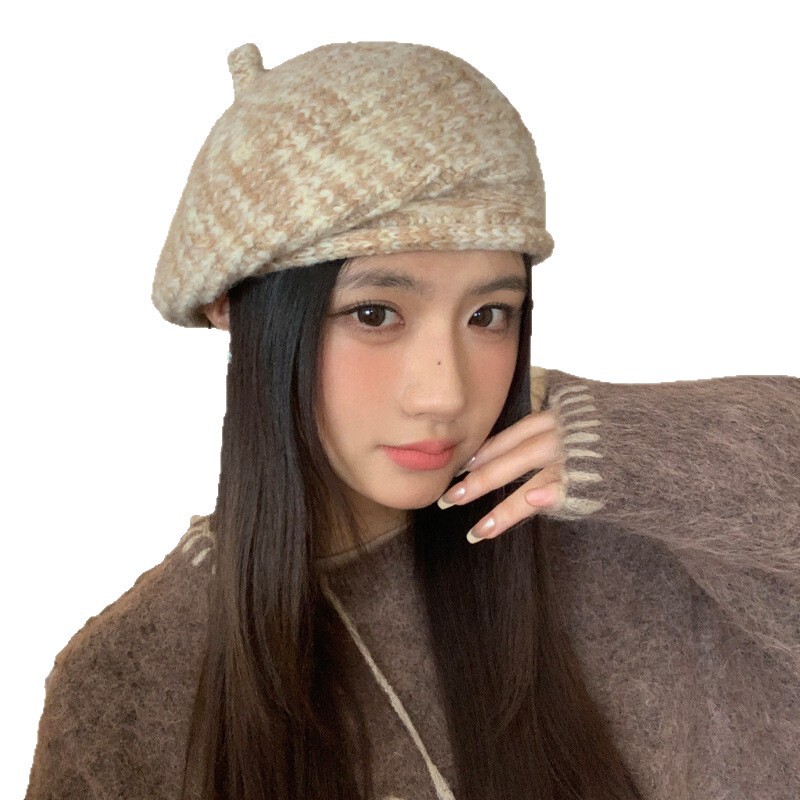 韩版冬季帽子女款加绒保暖针织毛线帽大头围贝雷帽时尚百搭堆堆帽|undefined