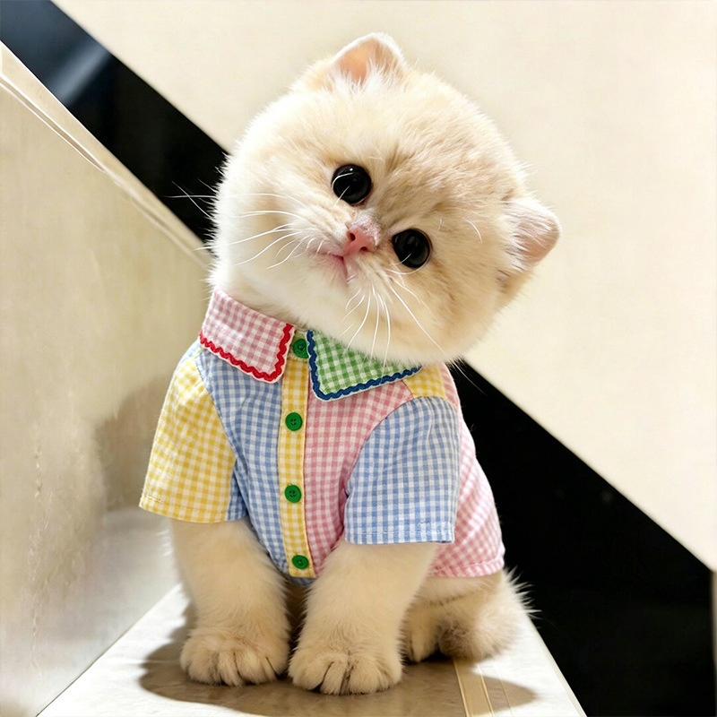 Thin cat clothes for kittens in summer, anti-shedding, stylish gold gradient color-blocking shirt, breathable for Ragdoll cats