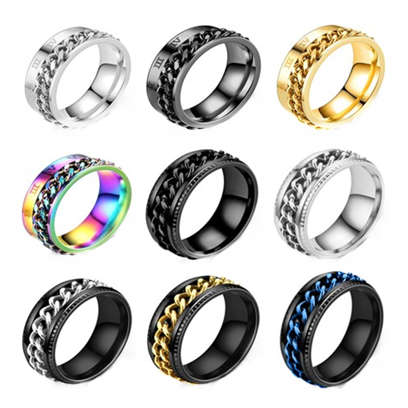 10g Weight Rings Classification 10, 8, 9 Ring Size 1 Piece Quantity Daily Occasion Titanium Steel Material Geometric Pattern Men's Gender Chain Design Simple Style Style Simple Style Geometric Titanium Steel Chain Men's Rings 3