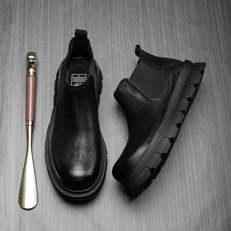 Прямые поставки с фабрики, короткие сапоги, мужские новые мужские туфли на толстой подошве, ботинки челси из натуральной кожи в британском стиле, винтажные Ботинки Martin с начесом