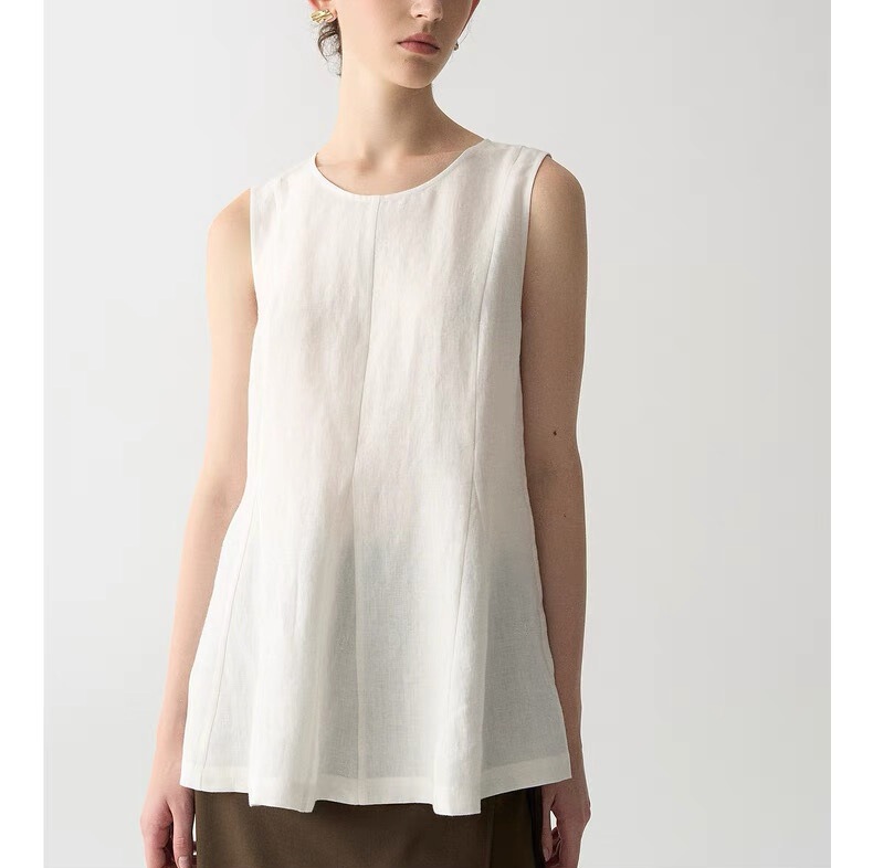 Ss Studio Linen White Chic Shirt Design Small Multi-Piece Splicing Loose Sleeveless Vest
