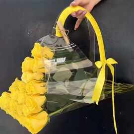 透明鲜花手提袋 防水花束包装礼盒袋 花店专用现货批发厂家直销