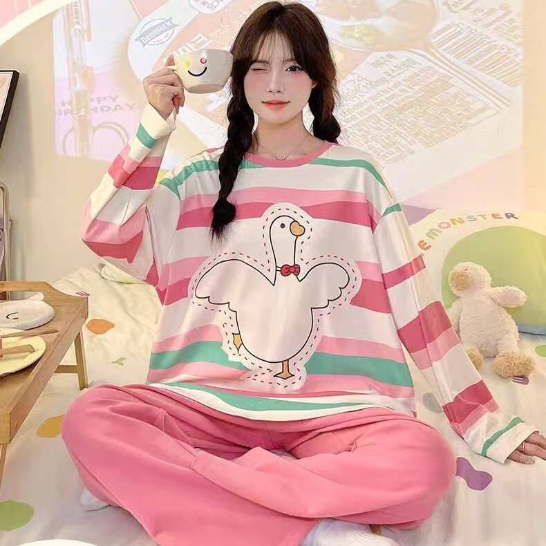 Rainbow White Swan In-Stock Pajamas, Internet Celebrity Style, Sweet Plus-Size Loose Thin Cute Cartoon Set for Outerwear Rainbow White Swan In-Stock Pajamas, Internet Celebrity Style, Sweet Plus-Size Loose Thin Cute Cartoon Set for Outerwear
