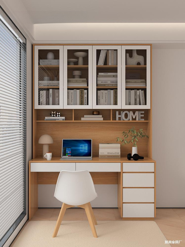 Simple Modern Bookshelf Table Integrated Small Apartment Study Computer Table Space-Saving Solid Wood Bookcase Can