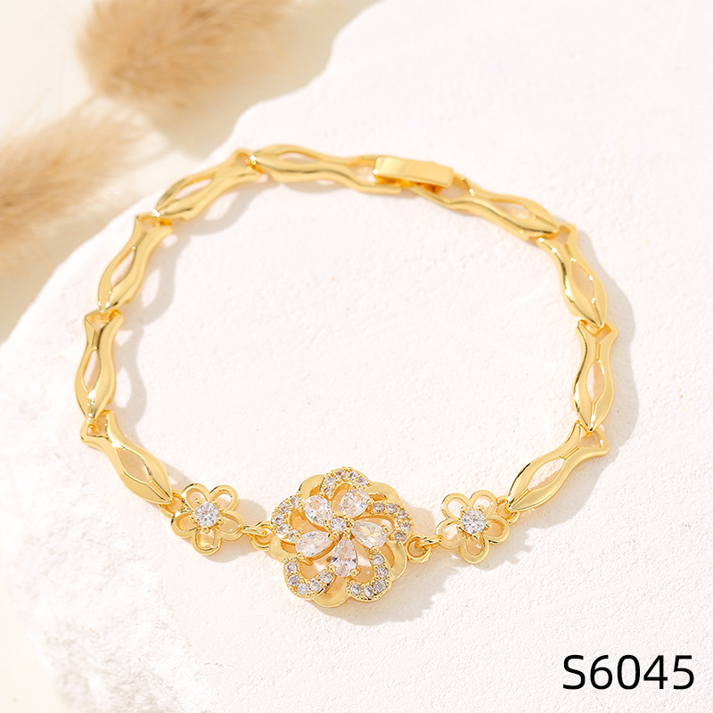 Holiday, Daily Occasion Copper Material Simple Style Flower Copper Inlay Zircon Bracelets