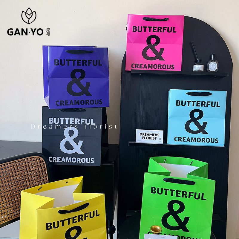 港与 七夕新款 高街秀简约手提袋鲜花花束手拎袋花艺花店diy资材